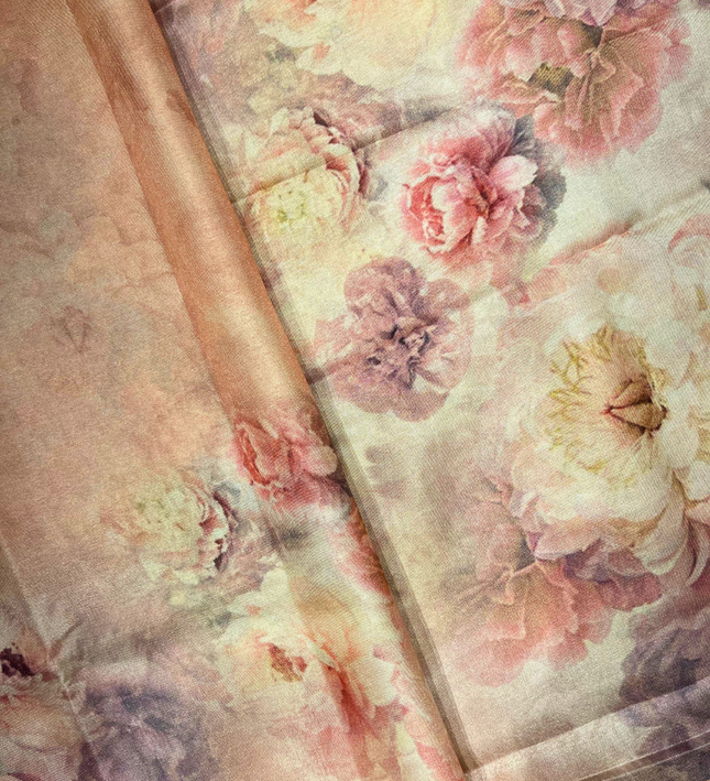 Khadi Saree – Pastel Floral Print & Handloom Elegance