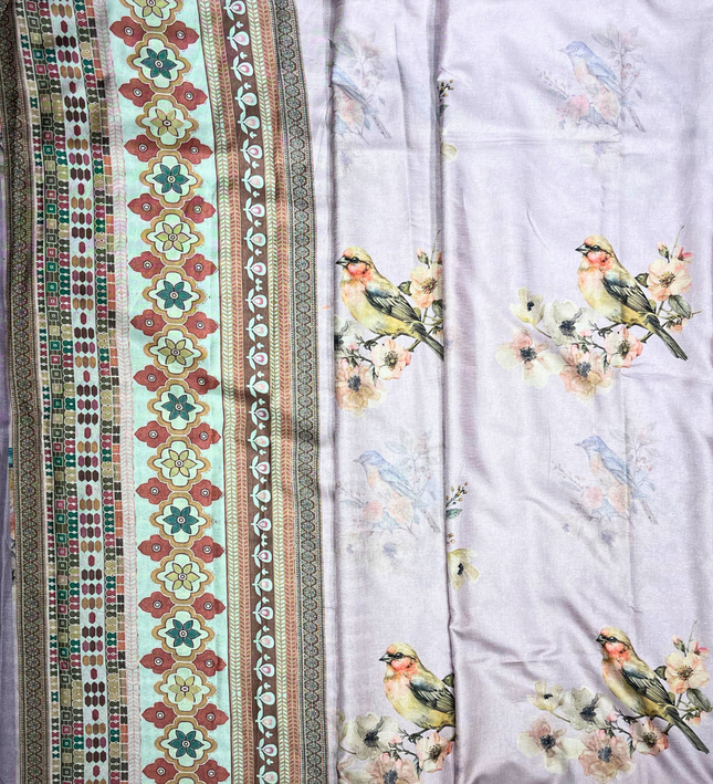Khadi Saree – Floral & Bird Print with Elegant Handloom Border
