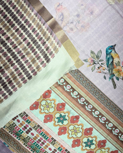 Khadi Saree – Floral & Bird Print with Elegant Handloom Border