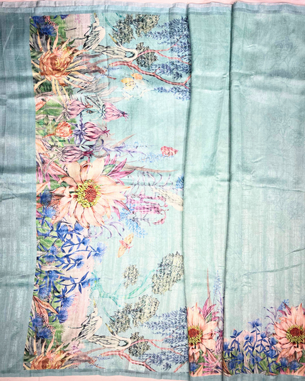 Khadi Saree – Digital Botanical Print with Pastel Base