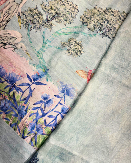 Khadi Saree – Digital Botanical Print with Pastel Base