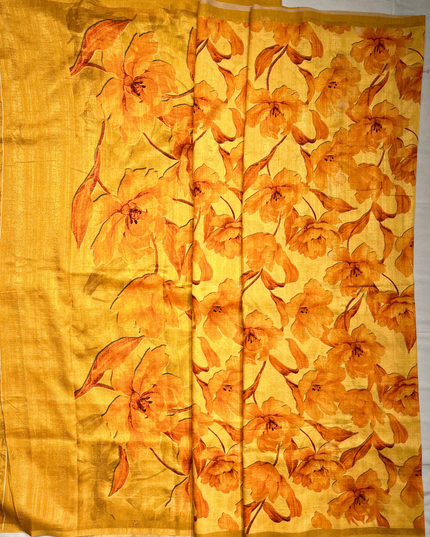 Yellow Khadi Floral Print Saree – Elegant Handwoven Ethnic Wear