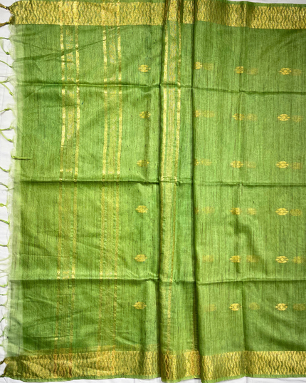 Pista Green Bhagalpuri Silk Saree – Gold Zari Handloom Elegance