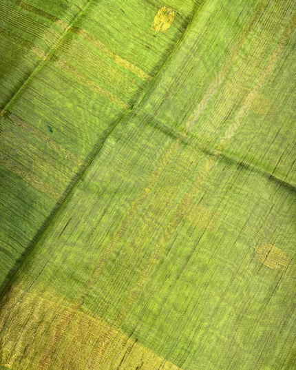 Pista Green Bhagalpuri Silk Saree – Gold Zari Handloom Elegance