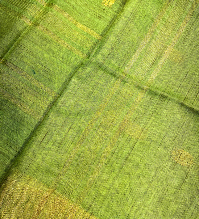Pista Green Bhagalpuri Silk Saree – Gold Zari Handloom Elegance
