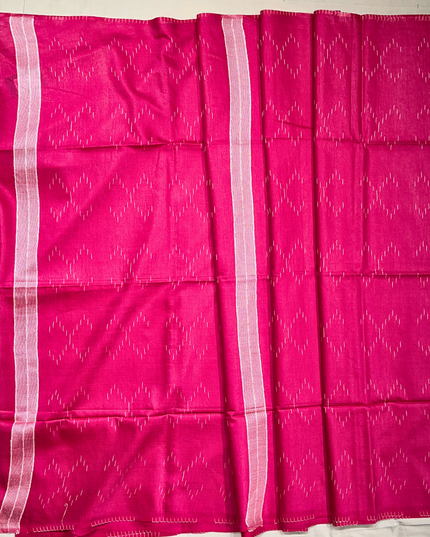 Fuchsia Bhagalpuri Silk Saree – Handloom Ikat Motif Elegance