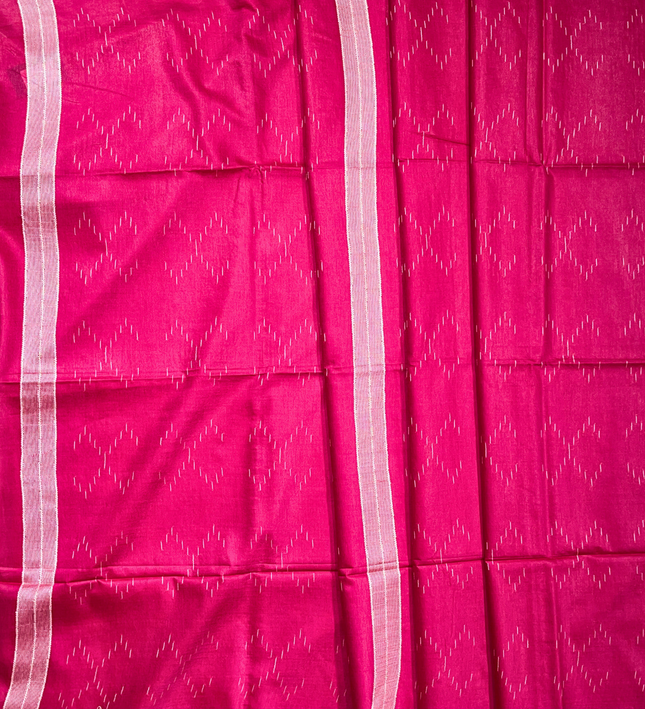 Fuchsia Bhagalpuri Silk Saree – Handloom Ikat Motif Elegance