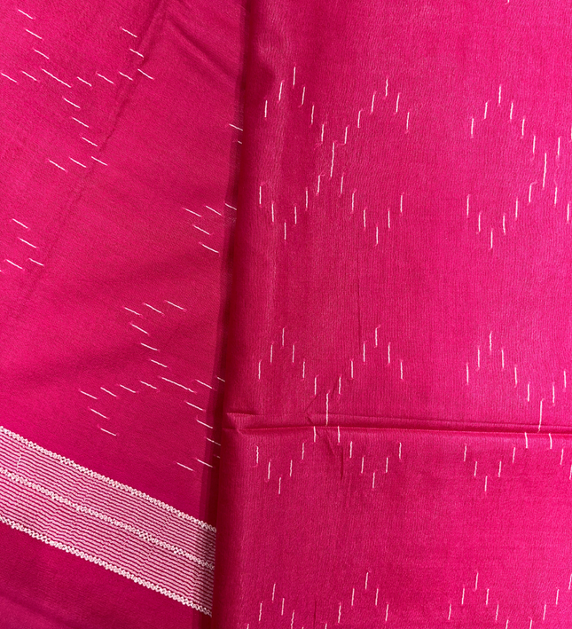 Fuchsia Bhagalpuri Silk Saree – Handloom Ikat Motif Elegance