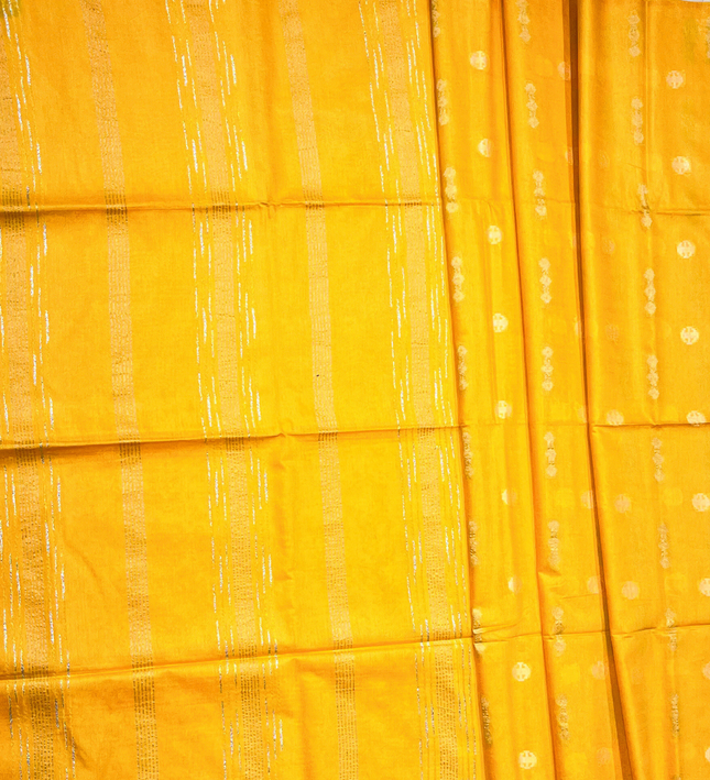Bright Yellow Bhagalpuri Silk Saree – Sunny Zari Handloom Elegance
