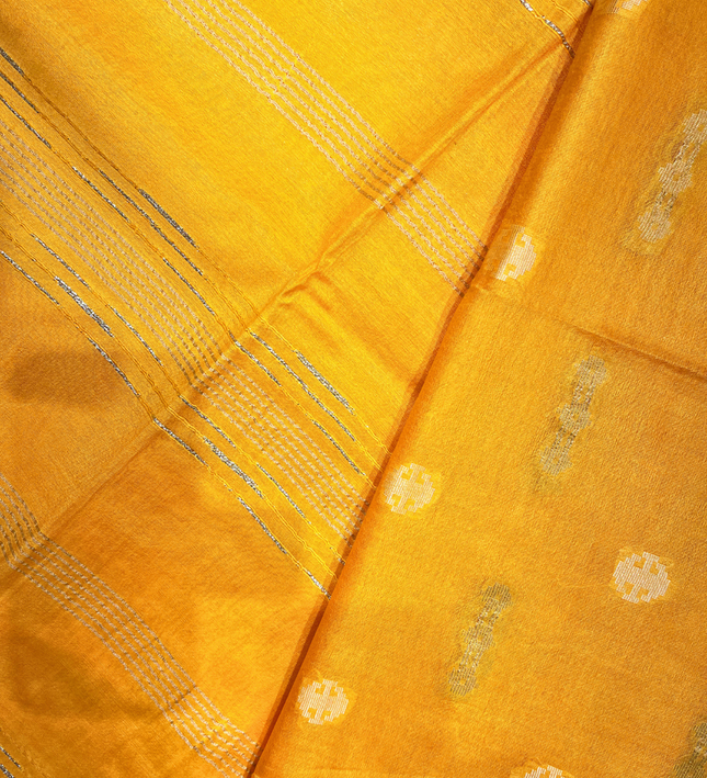 Bright Yellow Bhagalpuri Silk Saree – Sunny Zari Handloom Elegance