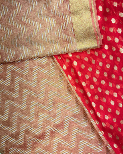 Rose Gold Soft Tissue Saree – Chevron Zari Weave Elegance