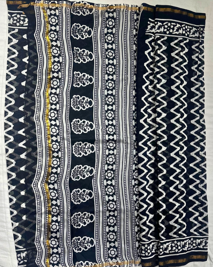 Chanderi Cotton Masba Print Saree – Monochrome Elegance