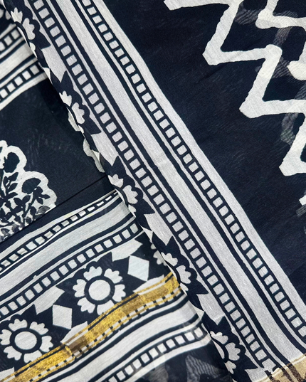 Chanderi Cotton Masba Print Saree – Monochrome Elegance