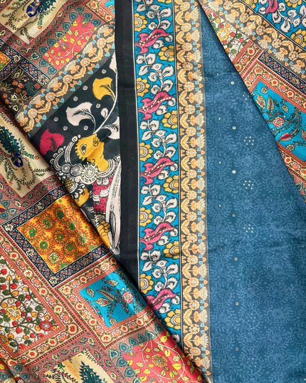 Regal Charm Satin Crepe Saree with Kalamkari-Inspired Print
