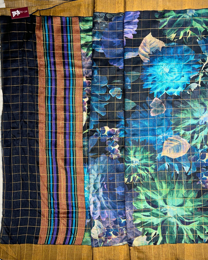 Khadi Cotton Saree – Botanical Floral Print with Handloom Charm