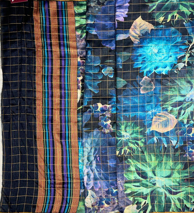 Khadi Cotton Saree – Botanical Floral Print with Handloom Charm