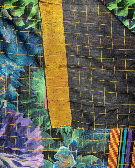 Khadi Cotton Saree – Botanical Floral Print with Handloom Charm