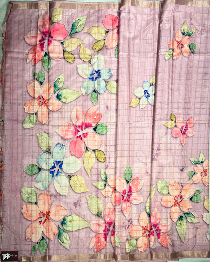 Khadi Saree – Pastel Floral Print & Handloom Weave