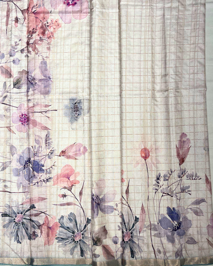 Cream Khadi Floral Print Saree – Pastel Watercolor Handloom Elegance