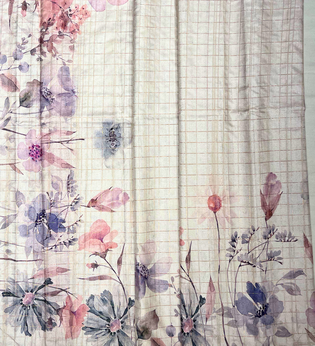 Cream Khadi Floral Print Saree – Pastel Watercolor Handloom Elegance