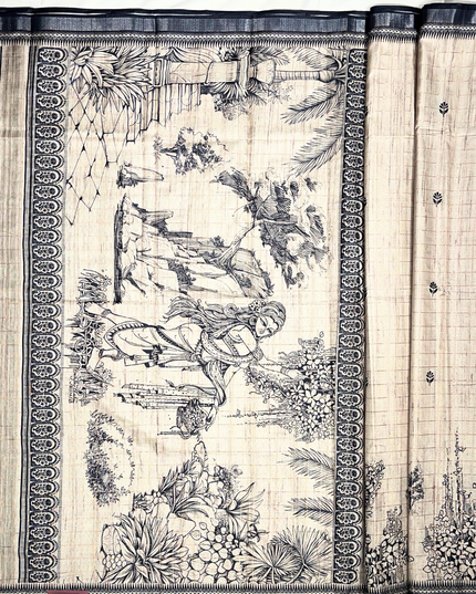 Beige Khadi Block Print Saree – Heritage Handloom Artistry