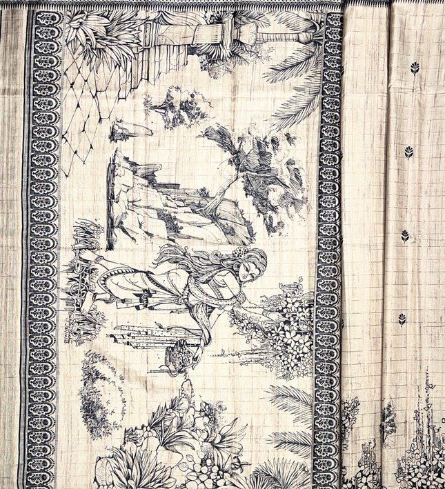 Beige Khadi Block Print Saree – Heritage Handloom Artistry
