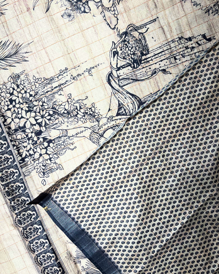 Beige Khadi Block Print Saree – Heritage Handloom Artistry