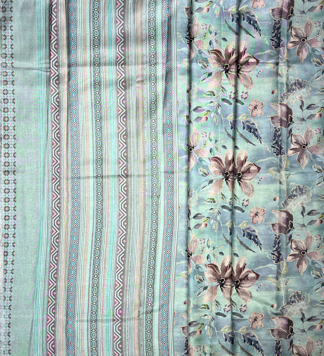 Khadi Saree – Digital Floral Print & Geometric Design