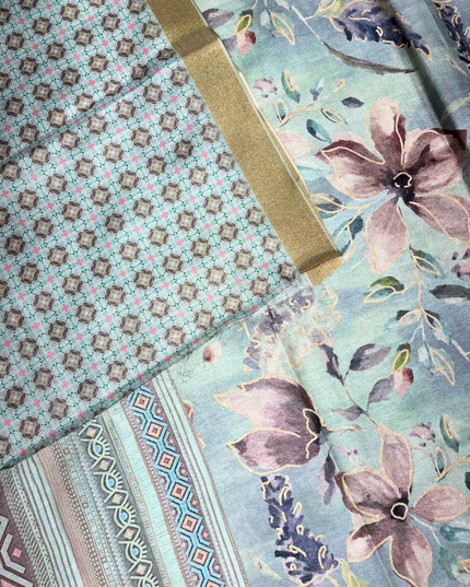 Khadi Saree – Digital Floral Print & Geometric Design