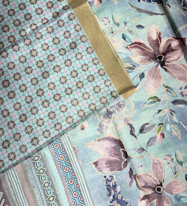 Khadi Saree – Digital Floral Print & Geometric Design