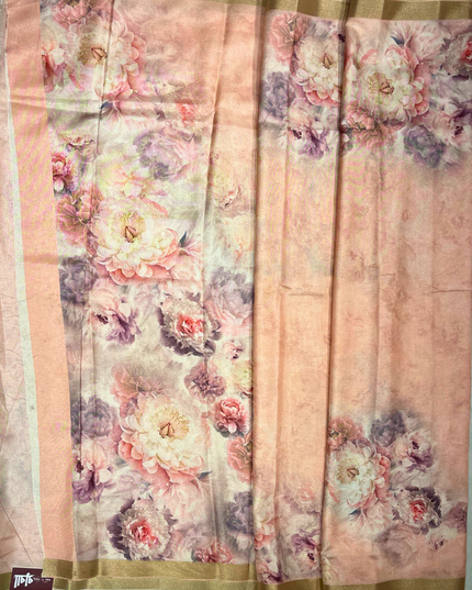 Khadi Saree – Pastel Floral Print & Handloom Elegance