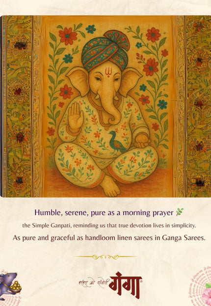 <strong>From His grand arrival</strong> to this humble farewell,Bappa teaches us that simplicity is the truest devotion. 🌿Wishing you all blessings of peace and prosperity this Anant Chaturdashi,with the grace of handloom linen sarees from Ganga Sarees.