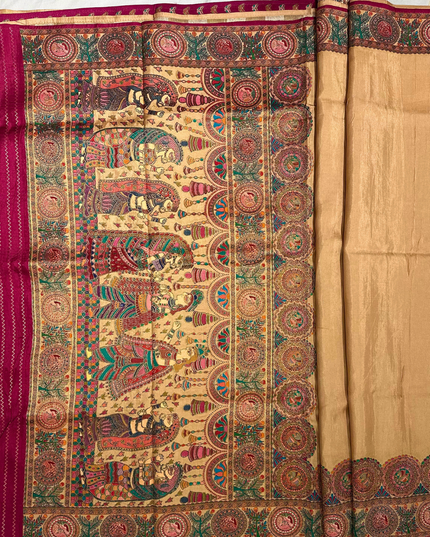 Pashmina Silk Saree – Resham Weave (Beige)