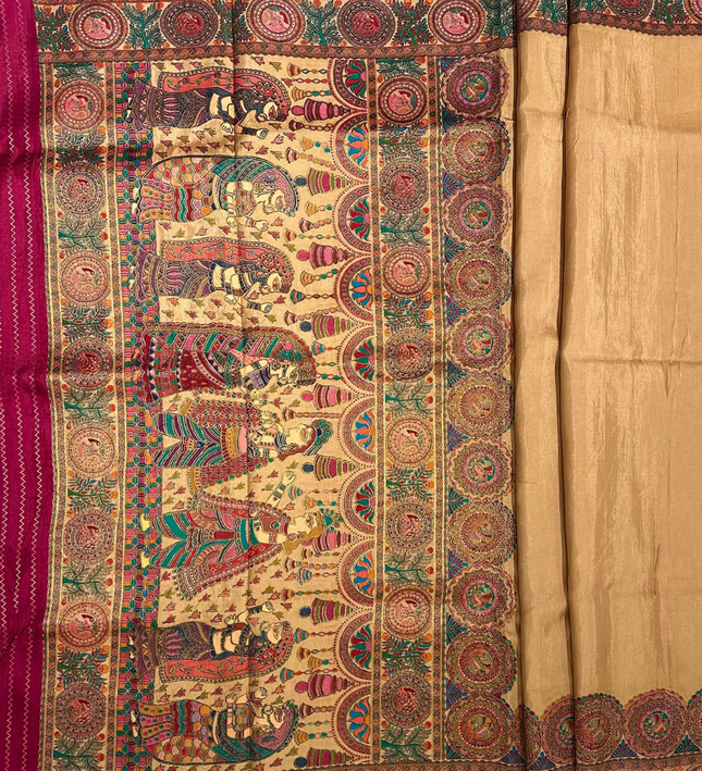 Pashmina Silk Saree – Resham Weave (Beige)