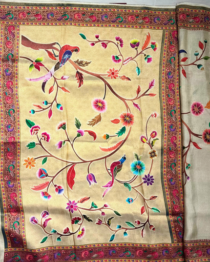 Pashmina Silk Saree – Resham Weave on Golden-Beige Base