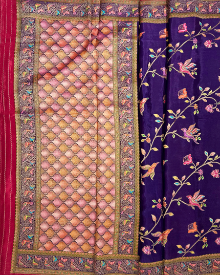 Pashmina Silk Saree – Multicolor Resham Weave (Deep Purple)