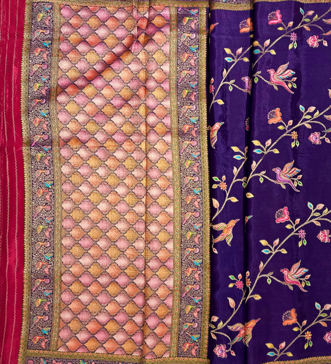 Pashmina Silk Saree – Multicolor Resham Weave (Deep Purple)