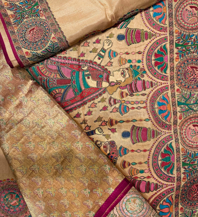 Pashmina Silk Saree – Resham Weave (Beige)