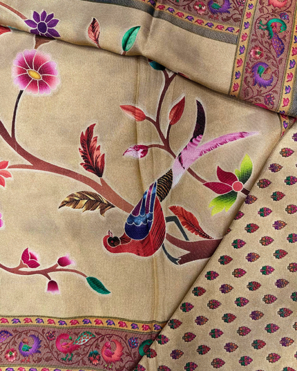 Pashmina Silk Saree – Resham Weave on Golden-Beige Base
