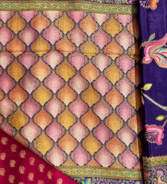 Pashmina Silk Saree – Multicolor Resham Weave (Deep Purple)