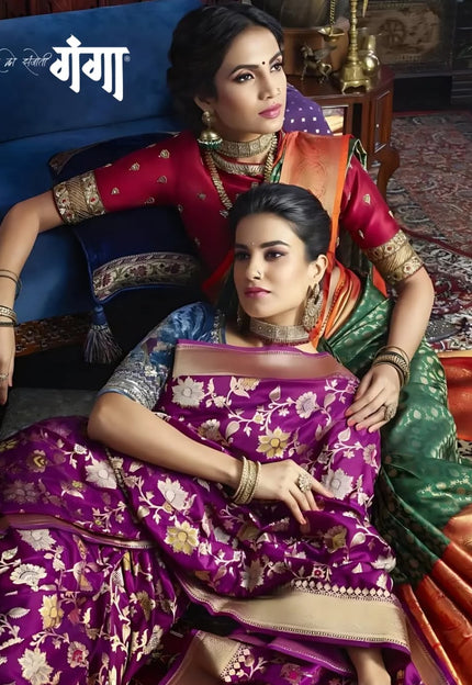 <strong>When festivity calls for grandeur</strong>, Banarasi weaves answer with gold & grace ✨