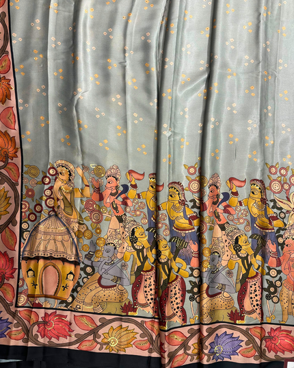 Kalamkari Satin Floral Print Saree