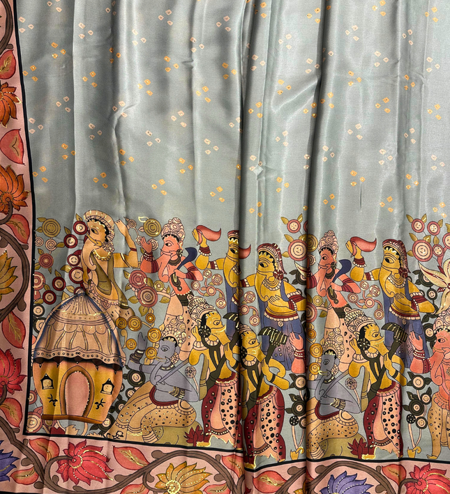 Kalamkari Satin Floral Print Saree