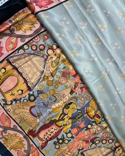 Kalamkari Satin Floral Print Saree