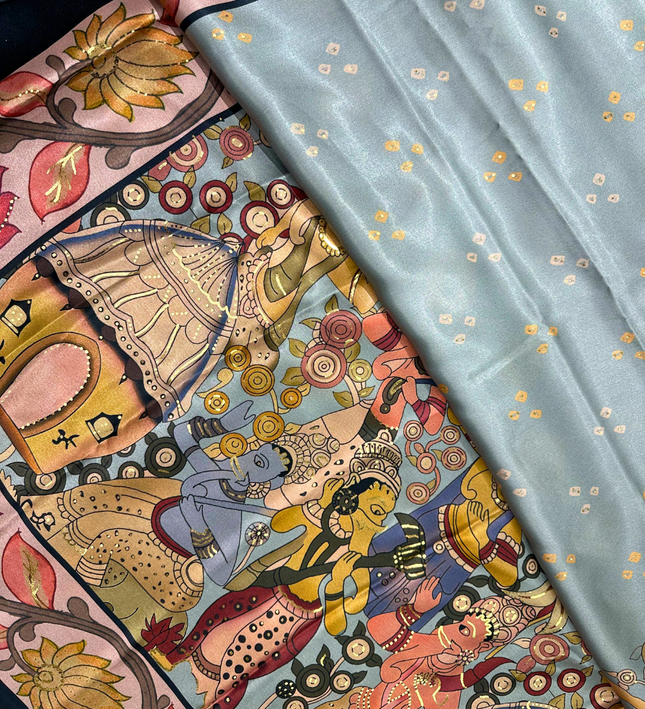 Kalamkari Satin Floral Print Saree