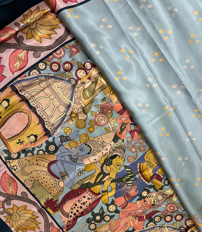 Kalamkari Satin Floral Print Saree