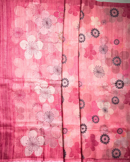 Pink Khadi Printed Saree – Elegant Floral Handloom Style