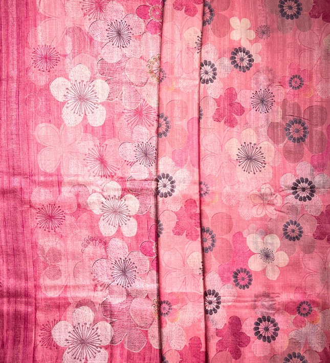 Pink Khadi Printed Saree – Elegant Floral Handloom Style