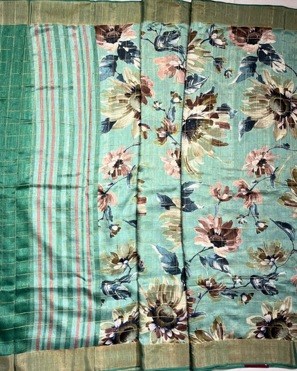 Designer Pista Green Khadi Floral Print Saree