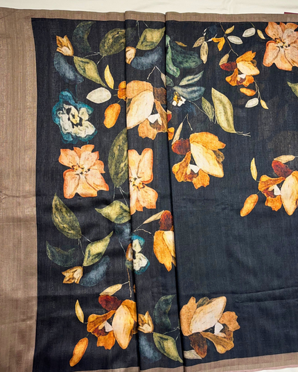 Khadi Cotton Saree – Bold Floral Print on Elegant Handloom